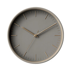 Modern minimalist grey wall clock isolated on transparent background.