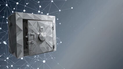 Secure digital vault concept with abstract network connections symbolizing data protection and cybersecurity innovation