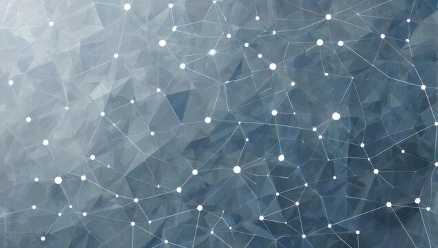 Dynamic digital network connecting abstract geometric shapes in a modern, futuristic science concept