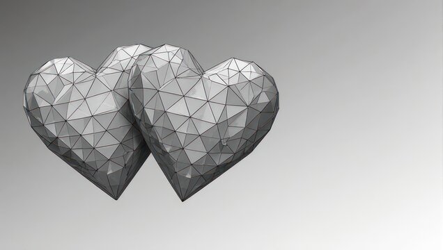 Duo of modern geometric hearts, symbolizing connection and love, floating against a clean, minimalist backdrop for a sophisticated design aesthetic. - Powered by Adobe