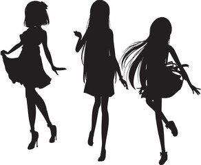 元気な女の子のシルエットイラスト素材