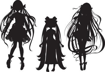 可愛いアイドルのシルエットのイラスト素材