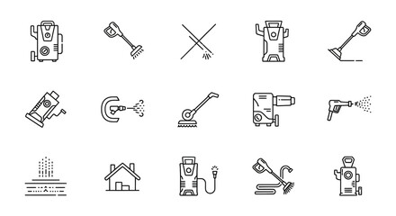 Simple line art icons depicting various ice cream cones, scoops, and desserts, including one location pin.