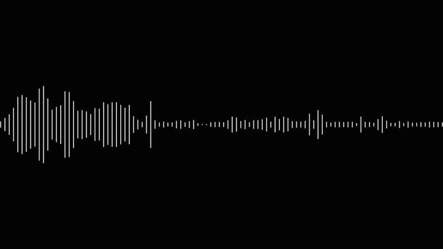 Dynamic white audio visualizer- Music sound wave animation on black background. Abstract audio wave digital frequency. Sound wave animated audio waveform spectrum animation. Abstract music audio wave.