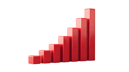 Red bar graph showing growth isolated on transparent background.