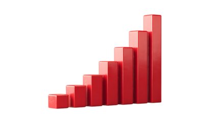 Red bar graph showing growth isolated on transparent background.