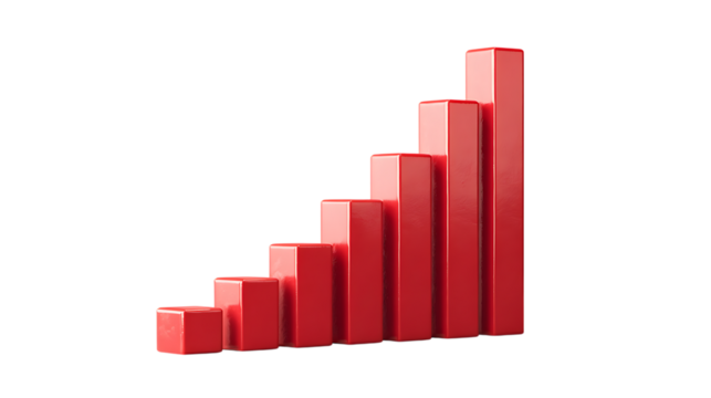 Red bar graph showing growth isolated on transparent background.