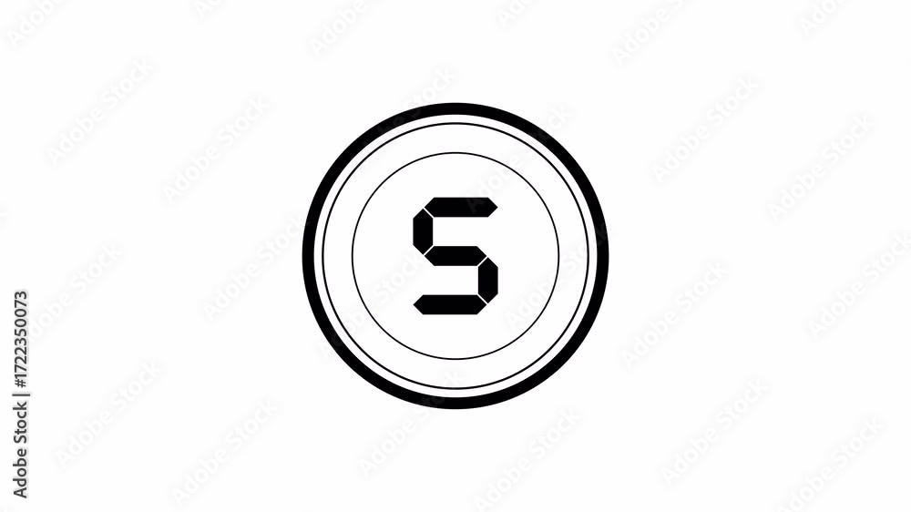 Poster countdown timer from 5 to 0 seconds real time. animated number 5 countdown graphic on black backgrou