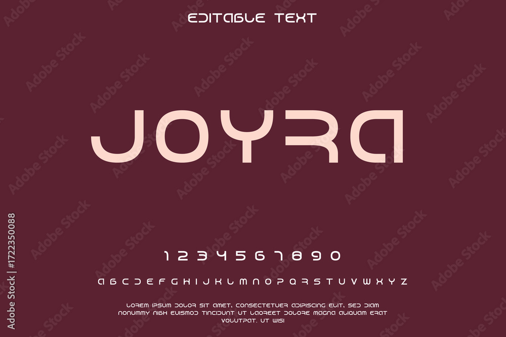 Poster modern sans serif font alphabet and numbers on deep red background