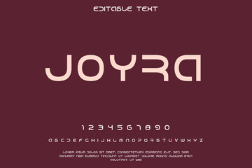 Modern sans serif font alphabet and numbers on deep red background