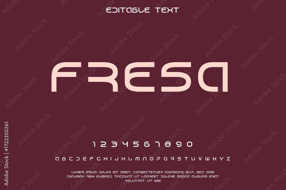 Poster modern sans serif font alphabet and numbers on a dark red background