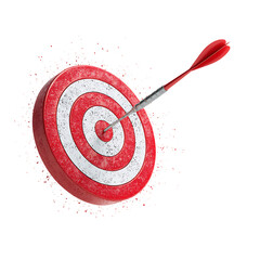 Dart hitting the bullseye on a target isolated on transparent background.