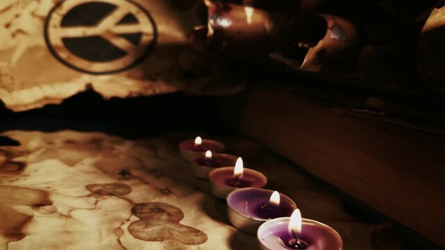 Peace Symbol on an Old Ancient Parchment in Candle Light