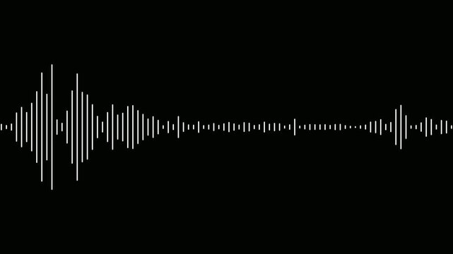 Dynamic white audio visualizer- Music sound wave animation on black background. Abstract audio wave digital frequency. Sound wave animated audio waveform spectrum animation. Abstract music audio wave.