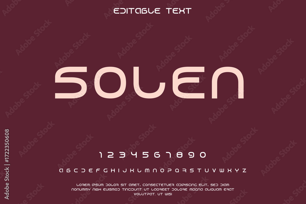 Poster modern sans serif font alphabet and numbers on dark background