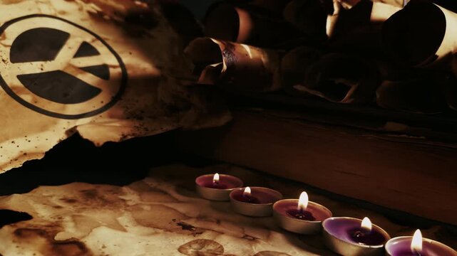 Peace Symbol on an Old Ancient Parchment in Candle Light