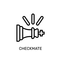 Minimalist line art icon depicting a chess king under check, symbolizing the strategic concept of checkmate, game theory, and decisive victory in play