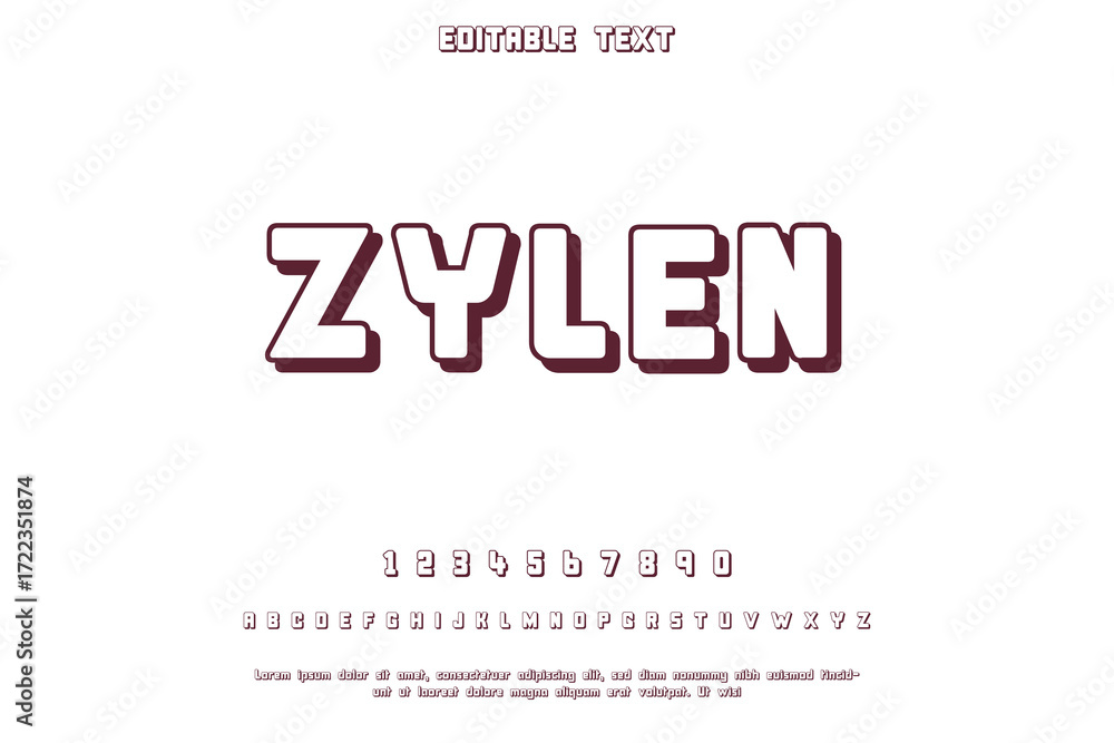 Poster retro style zylen text with shadow effect on white background