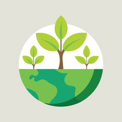 Earth with growing plants and green leaves icon planet