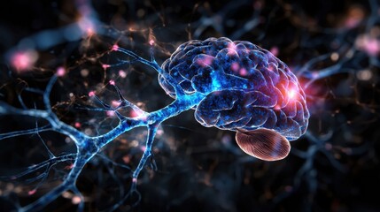 Exploring the Microscopic World of Neurons: A Stunning Visual of Brain Structure with Blue Highlighted Neurons