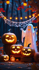 halloween pumpkin and candle