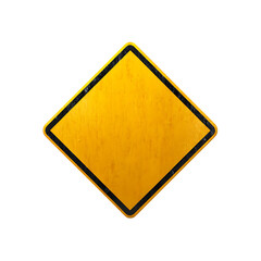 Blank yellow diamond road sign isolated on transparent background.