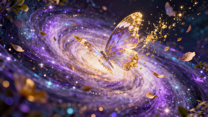 The gilded butterfly flies in the purple whirlpool, which is luxuriant and beautiful, anti-aging repair and gilded nourishment. It is suitable for anti-aging essence, beauty and skin care promotion 
