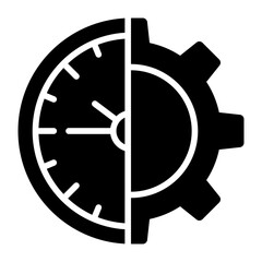 task planning glyph icon with clock and gear used for project scheduling