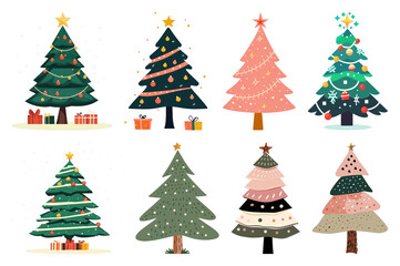Obraz premium PNG Colorful Christmas tree illustrations, element set on transparent background