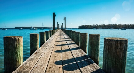 Obraz premium Wooden pier extending into a tranquil bay