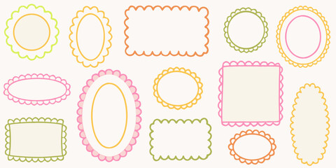Collection of colorful scalloped decorative frames and borders in various shapes and sizes