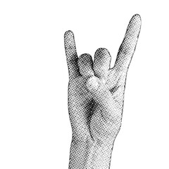 A metal finger halftone gesture with transparent background