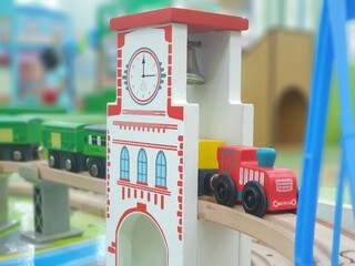 Mini toy of action figure at outdoor with blurred background. Miniature photography concept design.