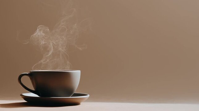 A cozy cup of steaming coffee on a plate, with elegant steam rising, perfect for warm cafe moments and relaxation.