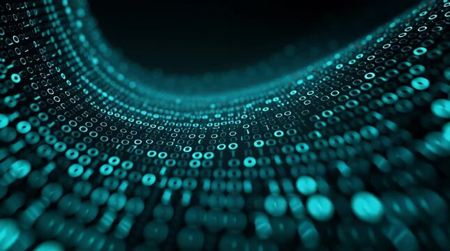 A dynamic representation of flowing binary code, symbolizing data transmission and digital innovation in a modern tech environment.