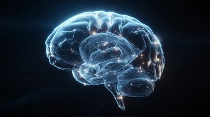 A glowing digital brain model representing intelligence, creativity, and the complexities of human thought processes. - Powered by Adobe
