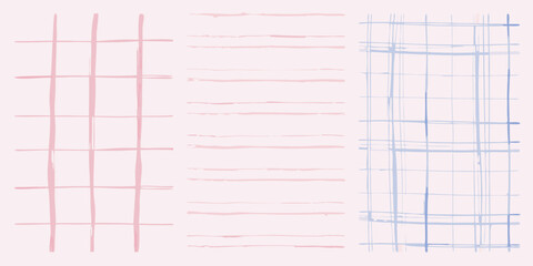 Soft pastel plaid and striped patterns with a hand drawn brush stroke texture