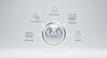Conceptual diagram illustrating the key features of Software as a Service (SaaS) technology.