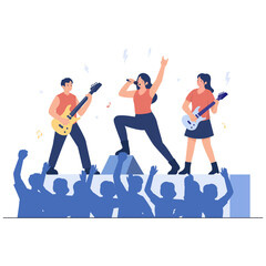 Band performing on stage with audience