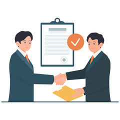 Business agreement handshake with document