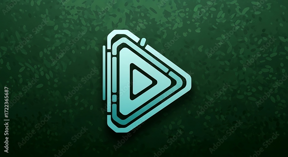 Poster abstract geometric triangle icon with glowing outline on dark textured background for digital design