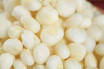 Fresh White Corn Kernels Peeled and Ready for Cooking - Healthy Breakfast Food Ingredient
