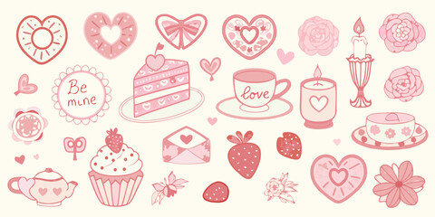 A collection of charming pink and red hand drawn illustrations for valentine s day celebrations