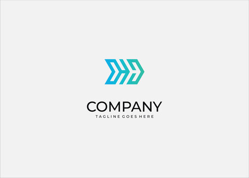 Abstract geometric arrow forward logo symbol movement direction progress growth innovation modern dynamic speed future navigation business technology.
