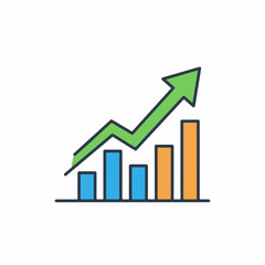 Colorful business growth chart icon with upward arrow.