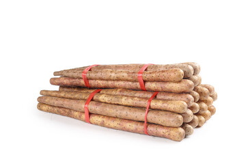 Fresh Chinese Yam Root Bundles with Red Ribbons - Traditional Asian Vegetable
