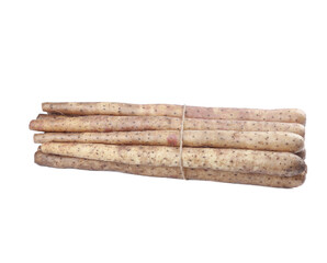 Fresh Chinese Yam Root Bundle on White Background - Traditional Asian Cooking Ingredient