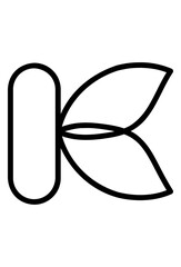 Abstract geometric letter K. A stylized K with two leaves. Letter K with natural elements.