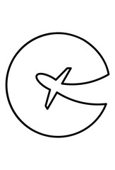 An airplane flying within a circular frame. Airplane in a circle line icon. A plane icon inside a circular path.