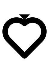 A black and white diamond heart. Heart with a diamond on top. Diamond and heart icon.